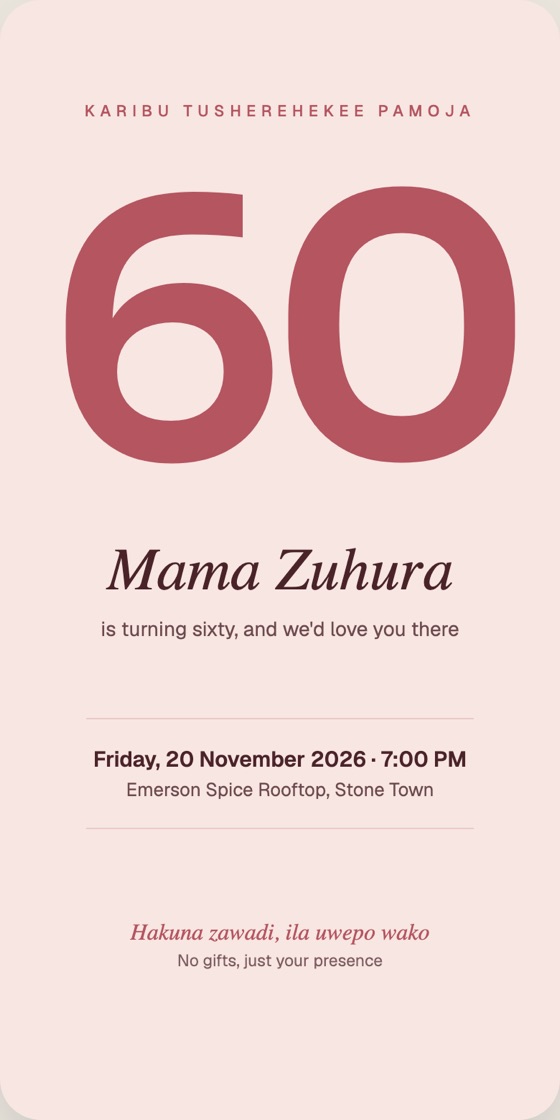 Minimal invitation: a blush and rose 60th birthday card